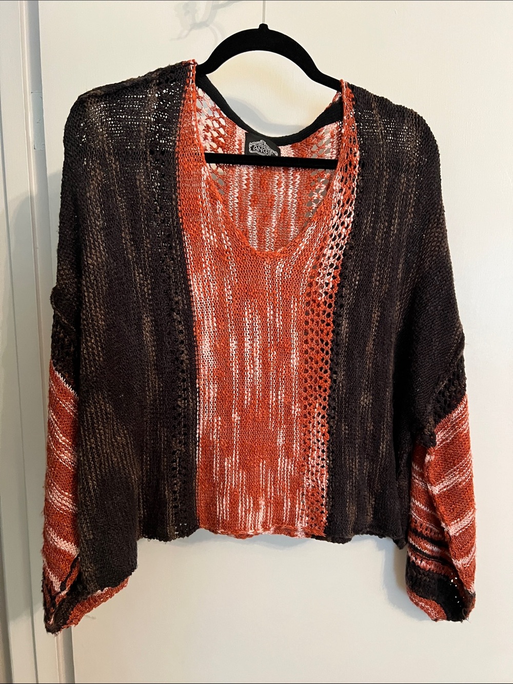 Angie Open-Weave Cardigan in Black and Rust